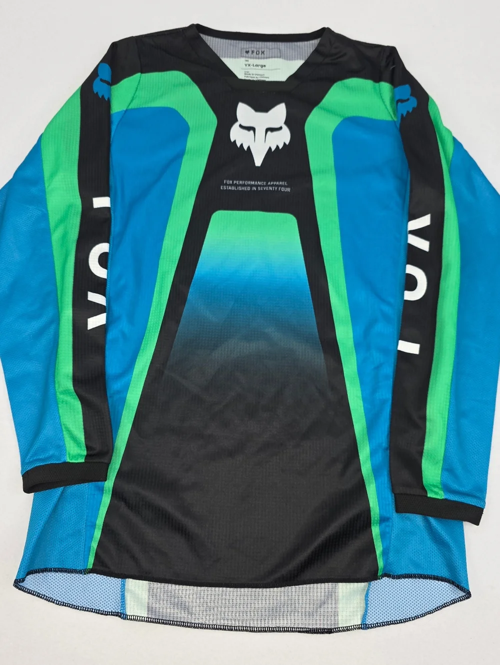 Fox Long Sleeve Motocross Jersey in Blue, Green & Black Youth X-Large AG-3510 - Picture 2 of 5